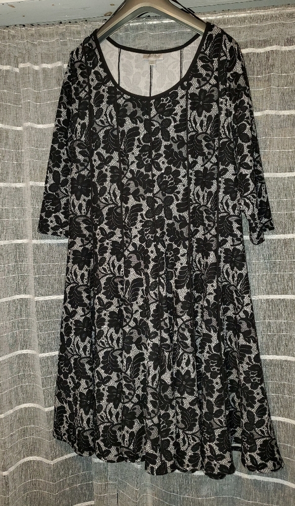 Avenue Black Lace Patterned Fit and Flare Dress